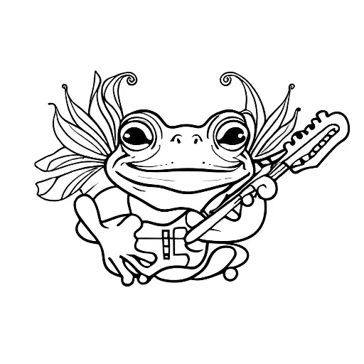 A Minimalist Tattoo Of A Frog Playing A Guitar
