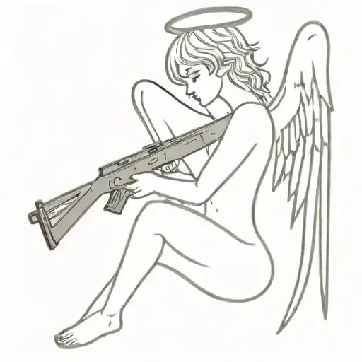 Angel Baby With Devil Wings Holding A Ak 47 Instead