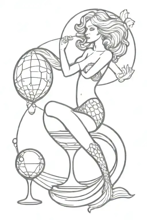 Mermaid In Martini Glass Holding Disco Ball