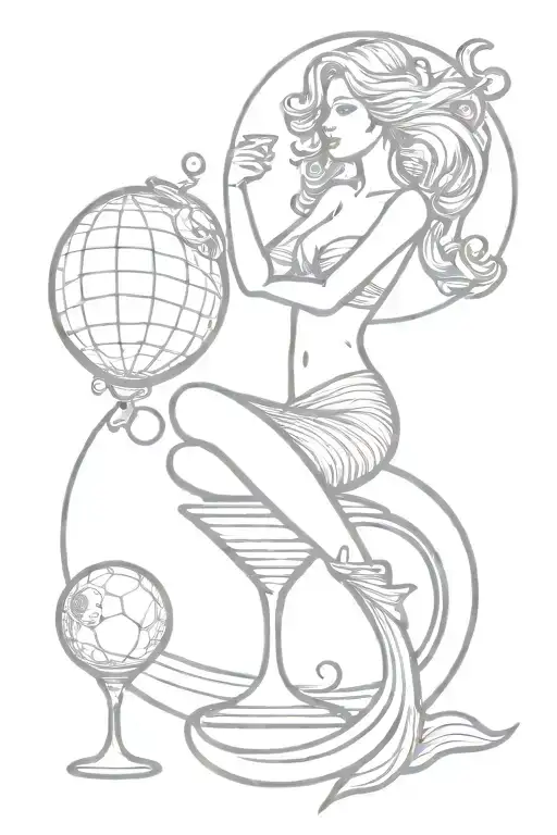 Mermaid In Martini Glass Holding Disco Ball