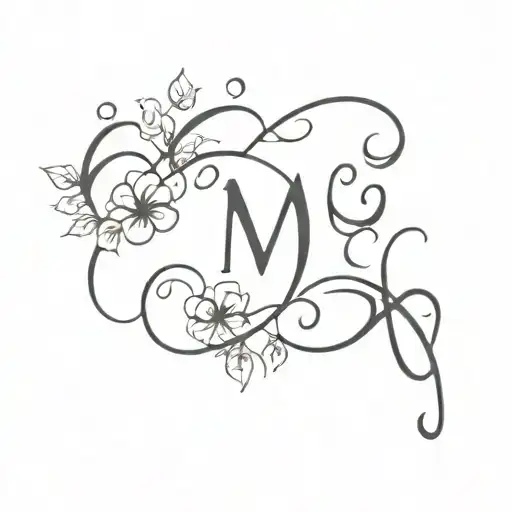 Delicate Cursive M With Vining Floral