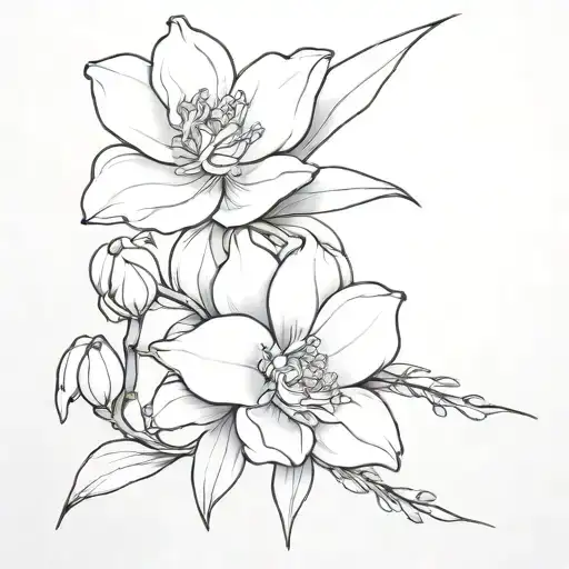 One Peony And One Orchid As A Small Bouquet Tied