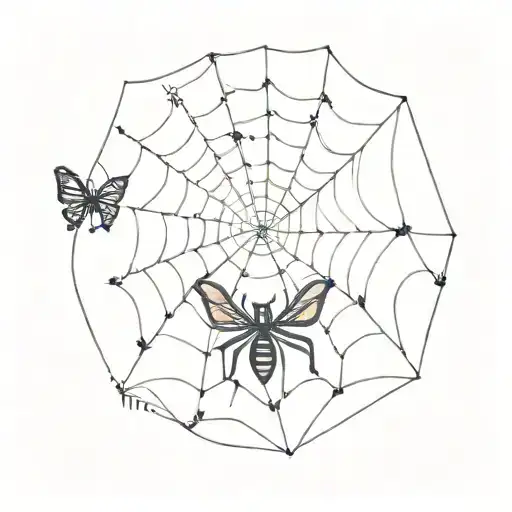 Spider Web And Butterfly