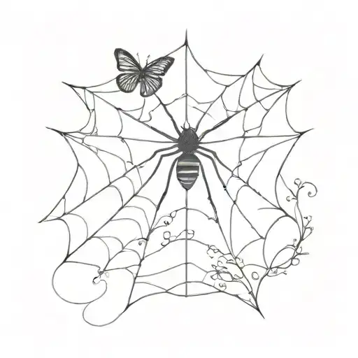 Spider Web And Butterfly Made