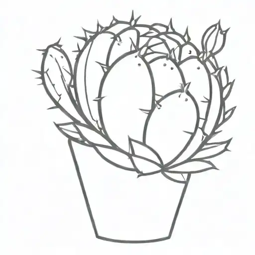 Cactus With A Crown Black And White Drawing