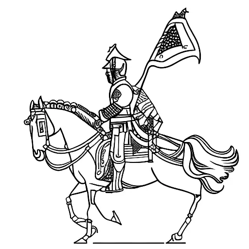 Tough Standard Bearer On A Horse With A Flag