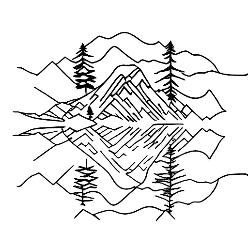 Mountains And Trees With Mirror Reflection In Water