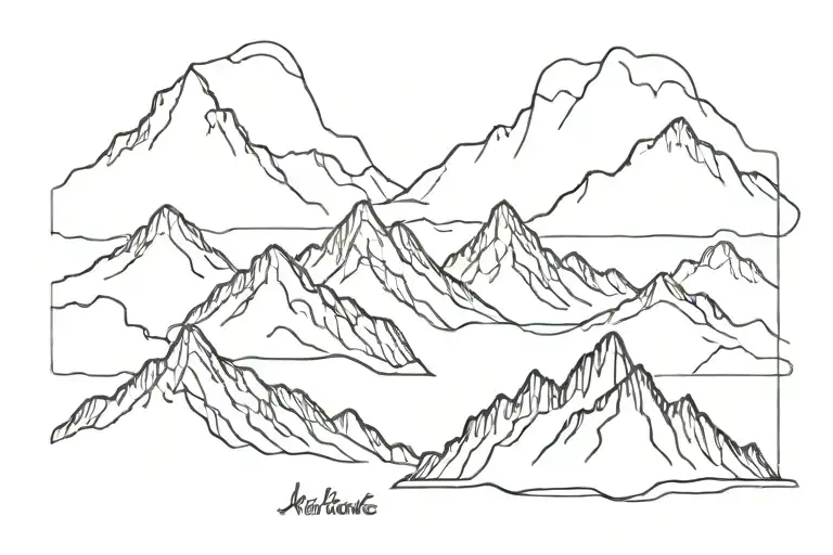 Landscape Mountain Range Five Peaks In A Row