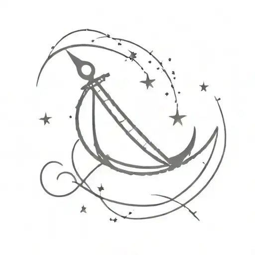 Simple Small Tattoo Of The Whole Of The Moon With An Anchor