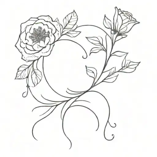 Fine Line Self Love Body Line With Flower Around