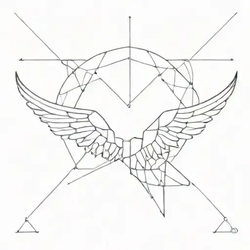 Angel With Open Wide Geometric Wings For Sternum