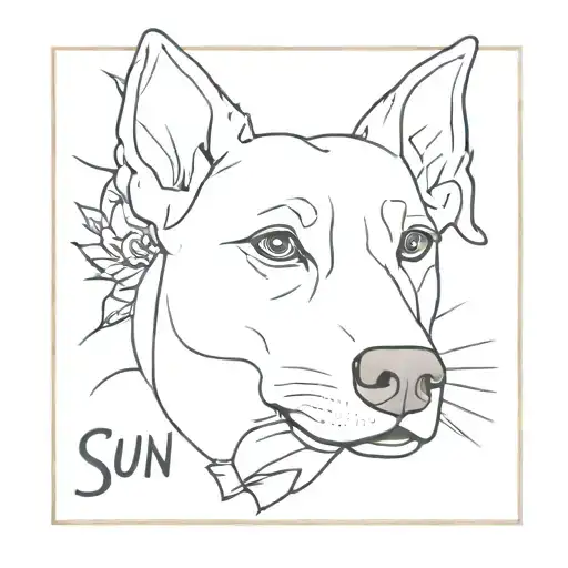 A Dog's Face In A Portrait With The Words 'Sun Queen'