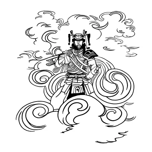 Design A Tattoo Featuring A Samurai Warrior Surrounded By Swirling Clouds
