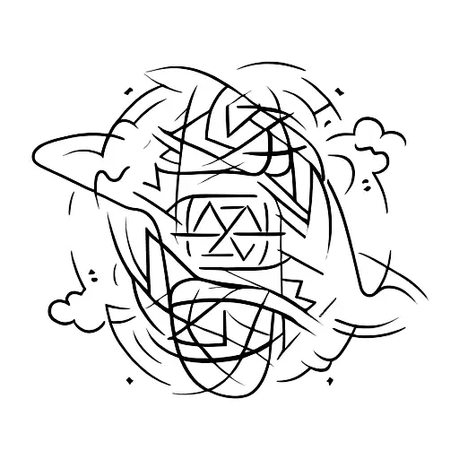 A Minimalist Tattoo Of Nsibidi Symbols Forming A Cloud Shape