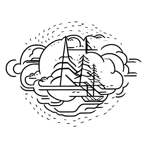 A Minimalist Tattoo Of A Cloud With Nsibidi Symbols Representing Speed