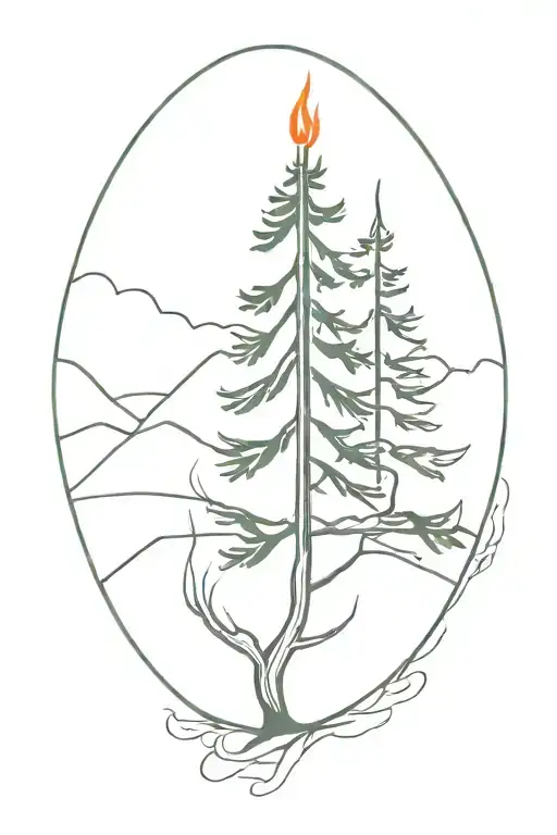 Flame And Pine Tree Growing