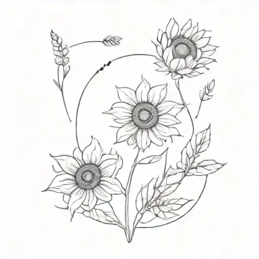 Lavender Flower And Sunflower Growing