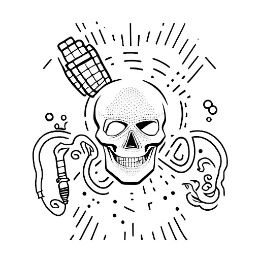 A Minimalist Tattoo Of A Welding Torch With A Skull