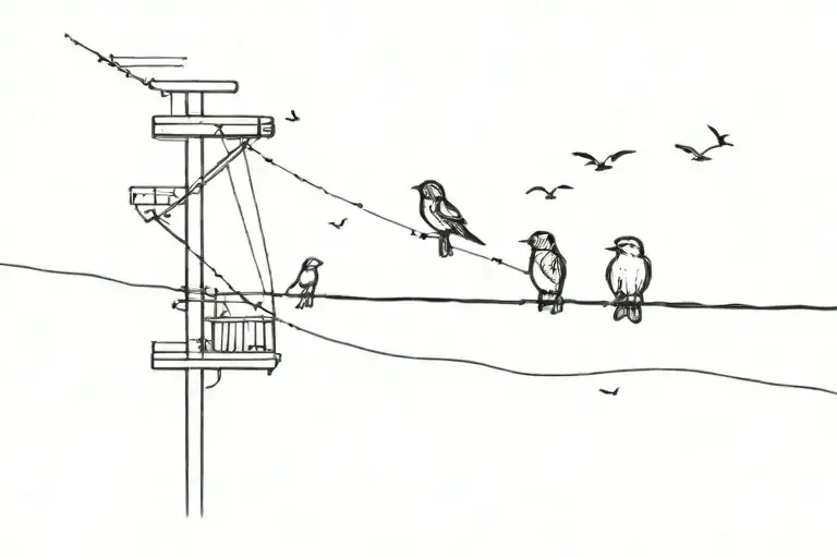 Bird On A Wire Watching Two Birds Fly Away