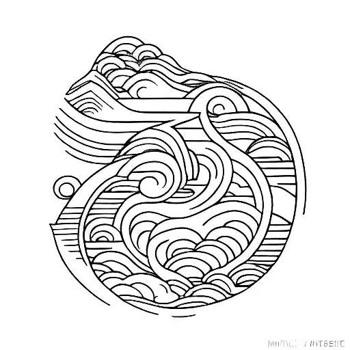 A Minimalist Tattoo Of A Beach At Sunset With Nichibotsu Written In Japanese