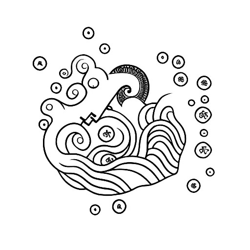 A Minimalist Tattoo Of A Beach At Sunset With Nichibotsu Written In Japanese