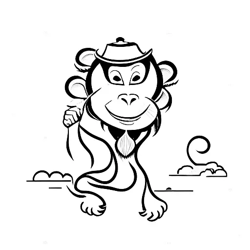 An Monkey On A Cloud With A Straw Hat