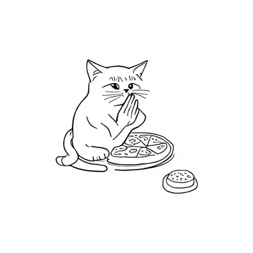 Cat Praying Worshipping A Pizza Sclice