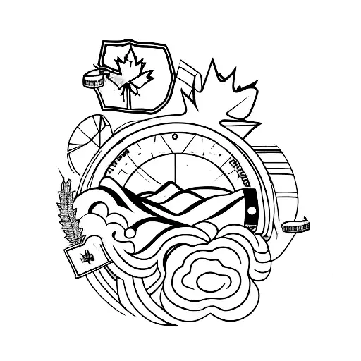 A Minimalist Tattoo Of A Creative Play Button Incorporating Elements From Canada And Colombia