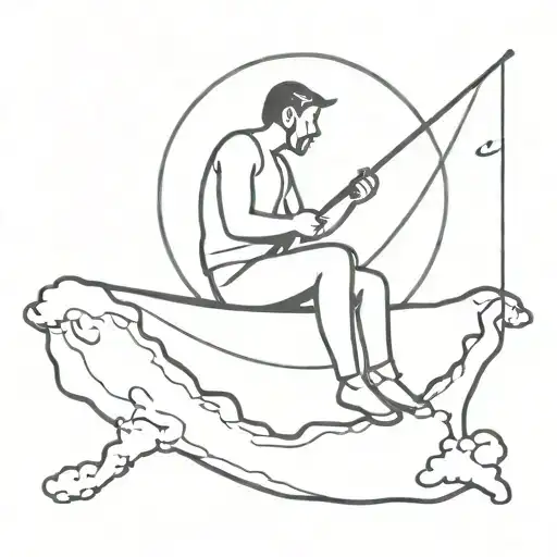 Man Sitting On Moon Fishing Pole
