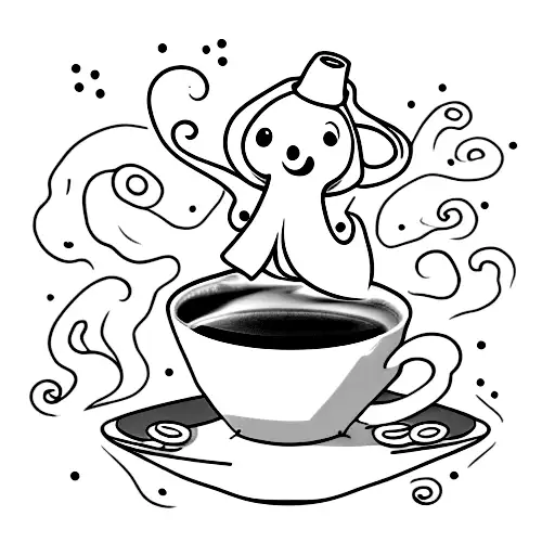 Cute Little Ghost With A Cup Of Coffee
