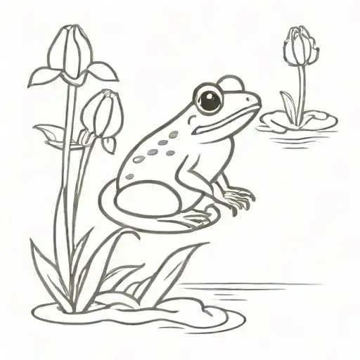 Cute Little Frog On A Duck Swimming In A Pond Of Lillies