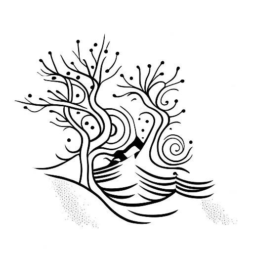 A Minimilist Tatoo Of S Skiier Skiing Down From A Mountin With A Singluar Tree