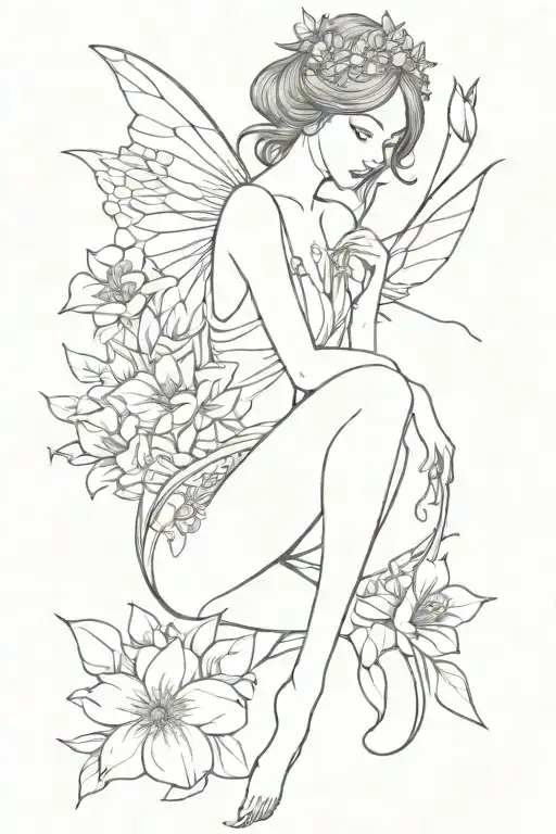 Fairy Sitting In Flowers