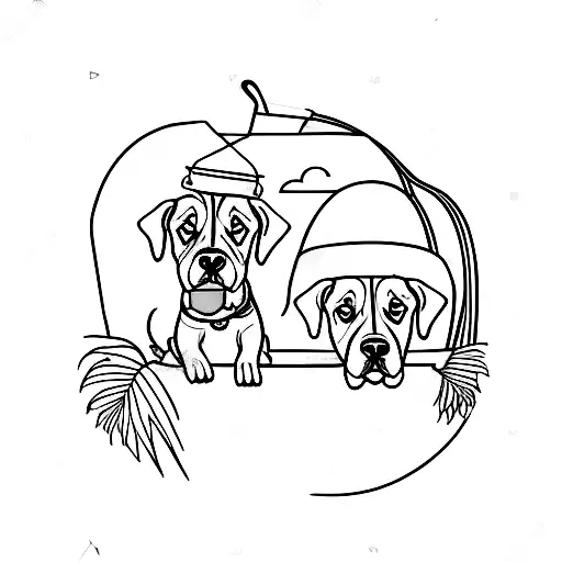 A Pitbull And A Cocker Spaniel Sharing A Tropical Fruit Smoothie On A Hammock