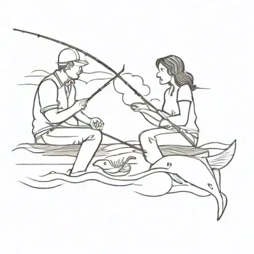 Dad And Daughter Fishing Scene