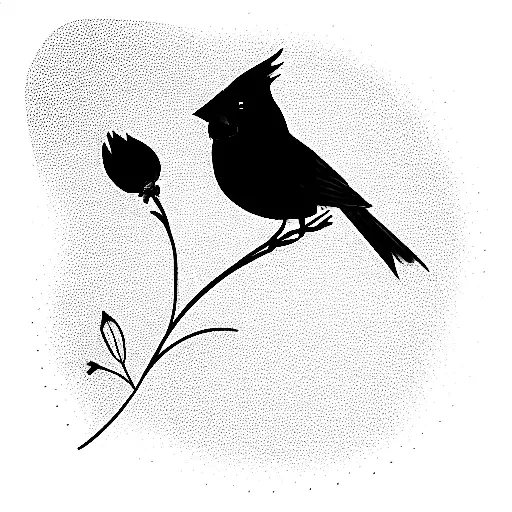 Red Cardinal With Aster Flower