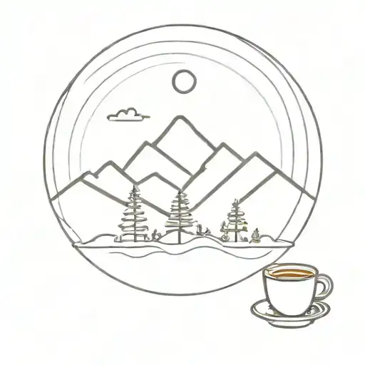 A Minimalist Mountain Range With A Coffee Bean As The Sun Rising Over It