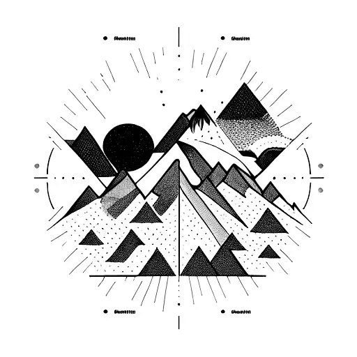 A Geometric Mountain Range With A Sunburst