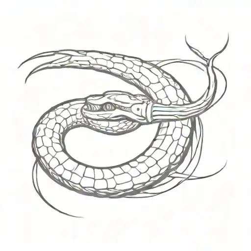 Ouroboros Snake With A Knife Cutting Him In Half