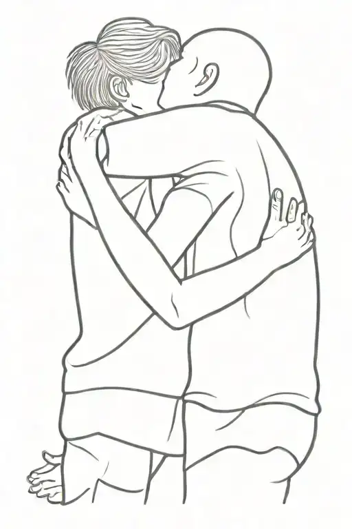 Line Art Of Two Friends Hugging While There Is Only One Person In The Picture