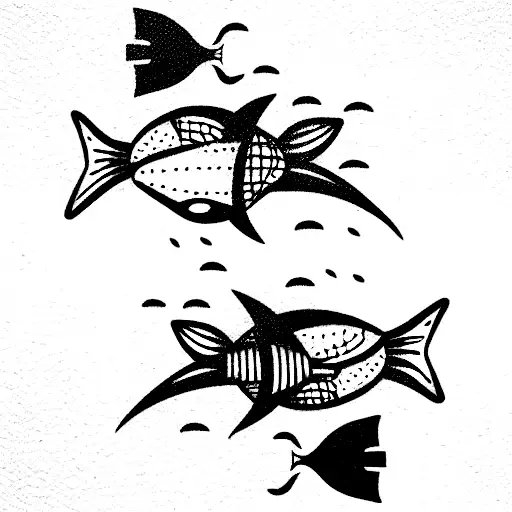 Two Fish Swimming Against Waves