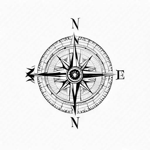 Compass With Mountains And Sky
