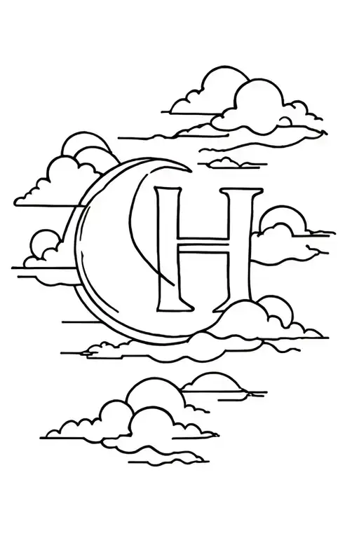 Moon And Clouds With The Letter H