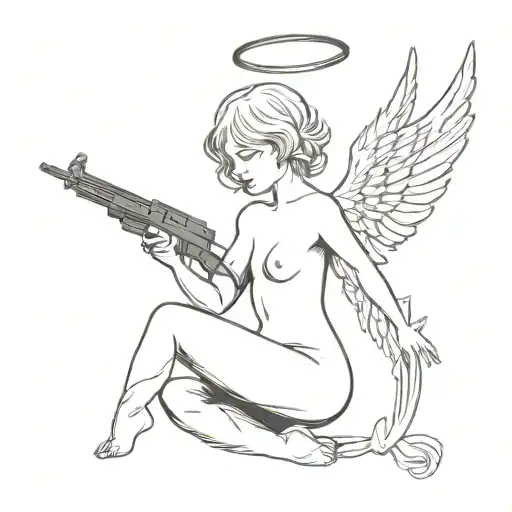 Angel Baby With Devil Wings Holding A Ak 47 Bullet