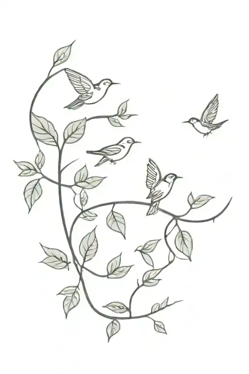 Very Small Birds Flying Away With Leaf