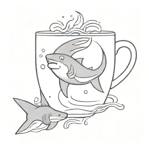 A Minimalist Design Of A Shark Swimming In A Coffee Cup