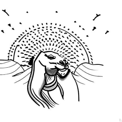 Camel On Sandy Dunes A Sphinx Is In The Background