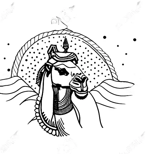 Camel On Sandy Dunes A Sphinx Is In The Background