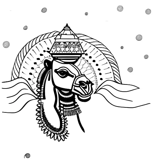 Camel On Sandy Dunes A Sphinx Is In The Background