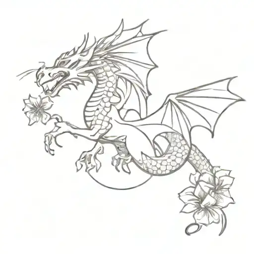 Dragon Flying With Violets